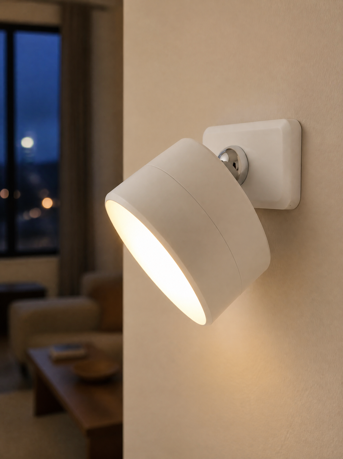 Close-up of the magnetic ball joint on a stick-on wall sconce